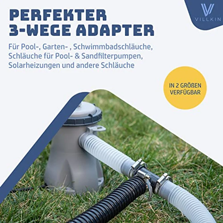 Villkin T-Schlauchverbinder Set 32mm, T-Stück Adapter mit 3 Edelstahl-Schlauchschellen für Pool, Teich & Pumpen – Bild 3