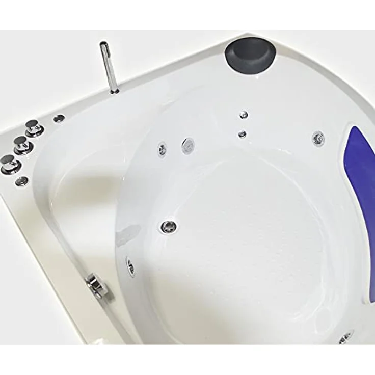 Tronitechnik® Eckbadewanne mit Whirlpool 135x135cm mit Sitz, Acrylwanne für zwei Personen, Eck-Badewanne mit Armatur, freistehend und vormontiert, Indoor Whirlpoolbadewanne mit LED – Bild 3