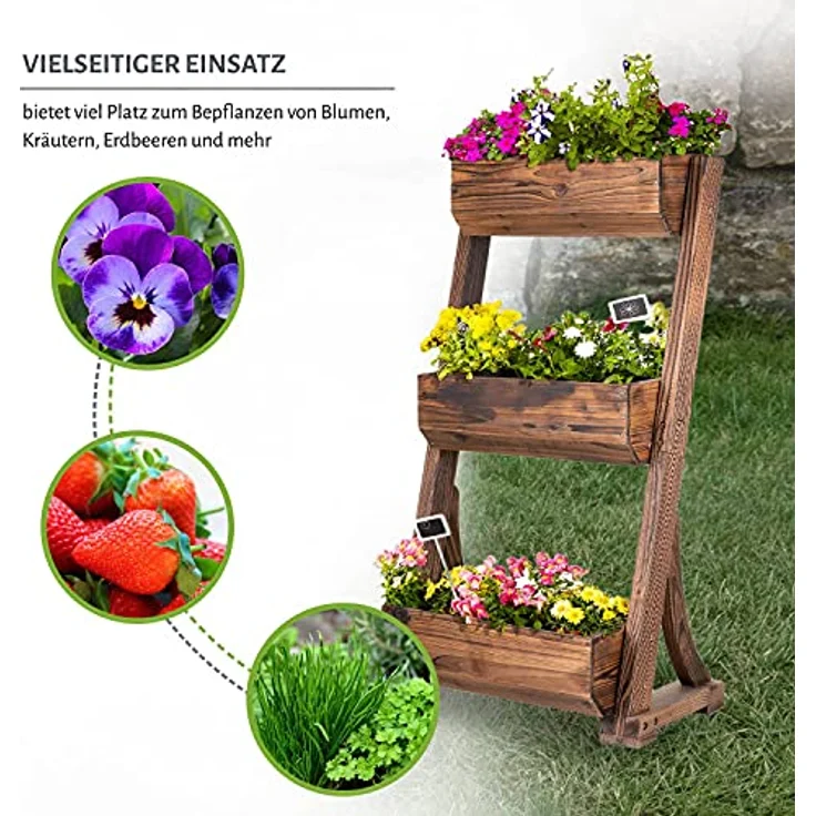 empasa Vertikales Hochbeet 'Raise 3' Blumenkasten Pflanzkübel Frühbeet Kräuterbeet aus Holz mit DREI Etagen, 62 x 47 x 117 cm – Bild 3