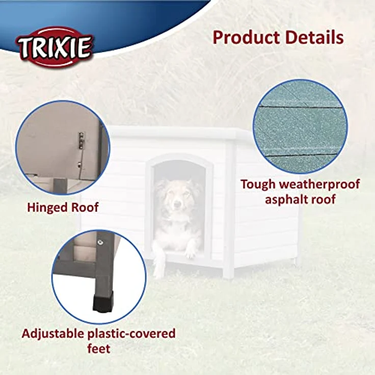 TRIXIE wetterfestes und aufklappbares Hundehaus "natura Hundehütte Classic Flachdach, S–M: 85 × 58 × 60 cm, grau"- 39561 – Bild 4