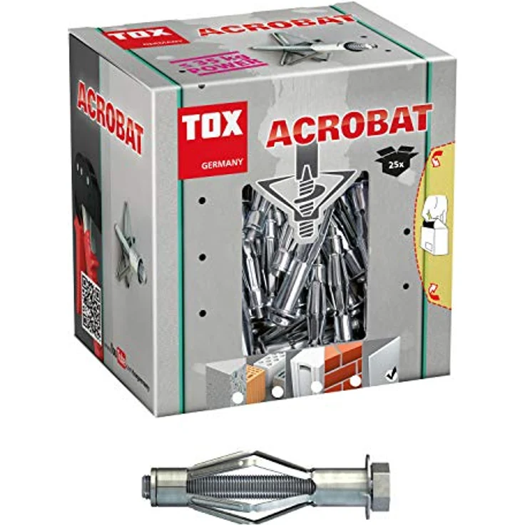TOX Metall-Hohlraumdübel Acrobat M8 x 55 mm verzinkt, für Befestigungen in Gipskartonplatten, 25 Stück, 035101171 – Bild 2