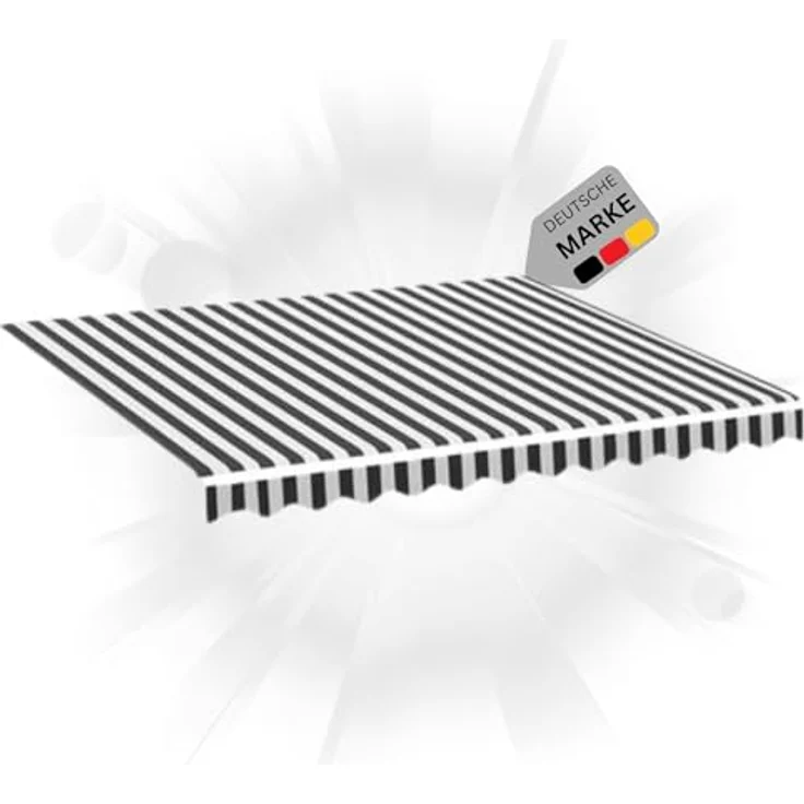 DELUKE® Markisenbespannung Markisenstoff Wasserabweisend Reißfest | Anthrazit-Weiß, 350x250cm Rahmen inkl. Volant Markisentuch UV-Schutz, Markisenzubehör – Bild 1