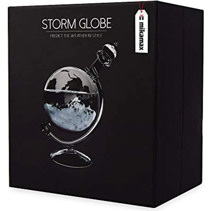 Mikamax Große Sturmkugel aus Glas, wetterabhängige Bürodekoration mit Holzplateau, 19 cm x 15 cm x 10 cm, nordischer Stil – Bild 4