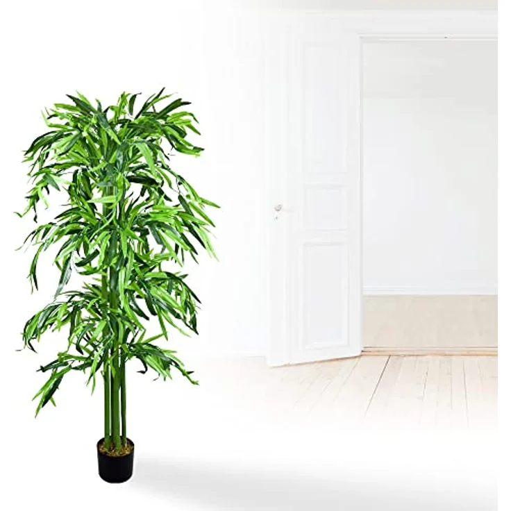Decovego Bambus Bambus-Strauch Kunstpflanze Kunstbaum Bambusbaum Künstliche Pflanze Bamboo Echtholzstamm Deko 140 cm – Bild 4