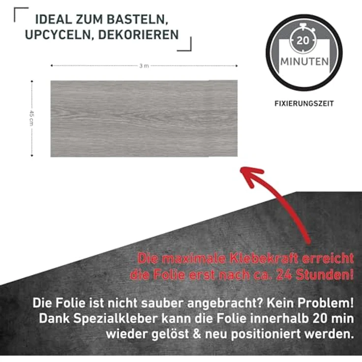 Venilia Kiefer Klebefolie Dekofolie Möbelfolie Tapeten selbstklebende Folie, PVC, Natur-Holzoptik grau, 45 cm x 3 m, 95µm (Stärke: 0,095 mm), 53159, 45 x 300 cm - Preisvergleich – Bild 2