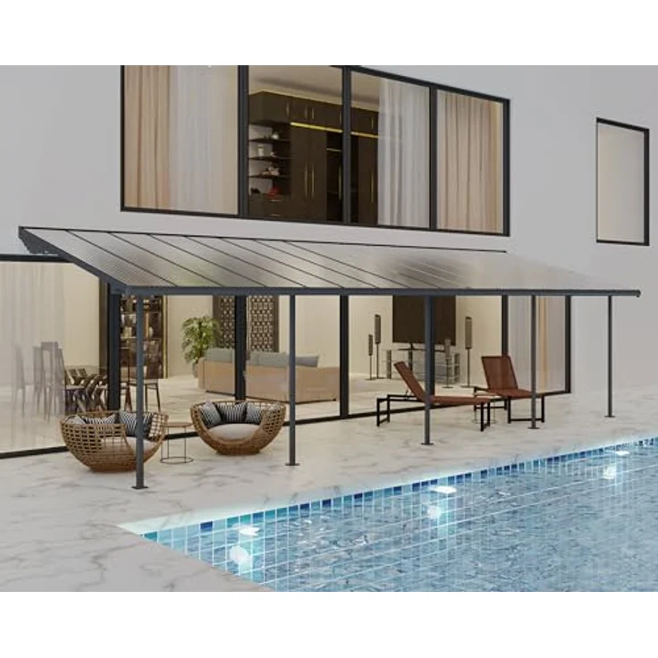 Canopia by Palram Terrassenüberdachung Alu Sierra, 924 x 295 cm, mit schlagfesten 6 mm Polycarbonat Hohlkammerplatten, grau – Bild 2