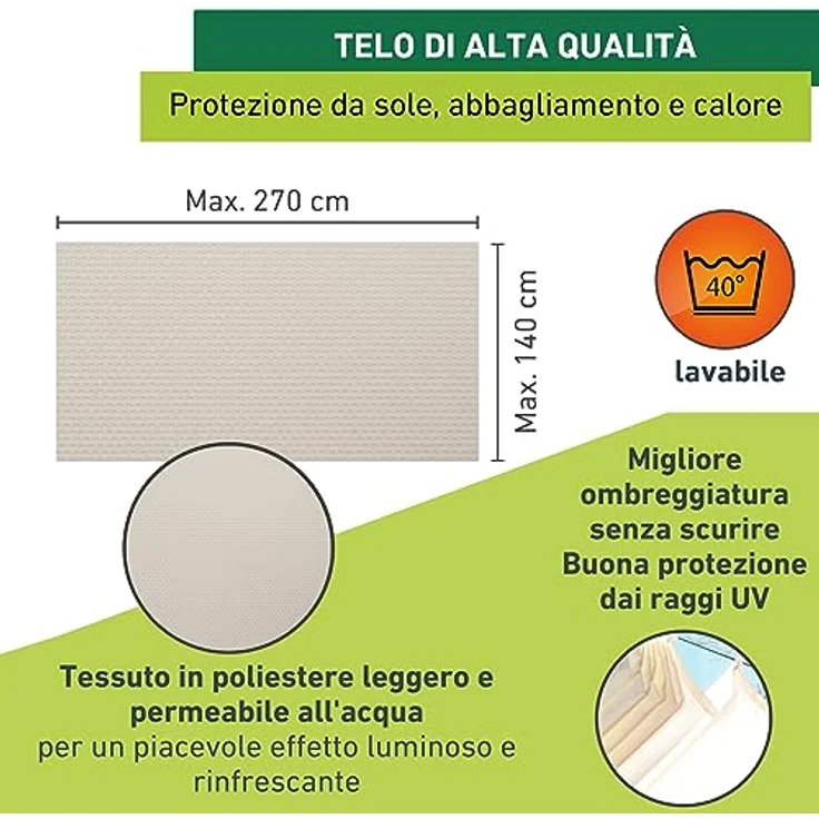 Windhager Sonnensegel für Seilspanntechnik, Wintergarten und Terrassen Beschattung, Seilspannmarkise, 270 x 140 cm, Uni Weiß, 10874 – Bild 3
