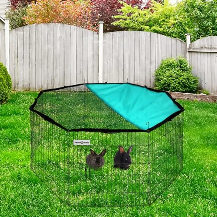 VENDOMNIA Freigehege für Kleintiere mit Tür Netz, Sonnenschutz, Metallgitter verzinkt, Ø 151cm, Umfang 464cm, Element 58x58cm, für Kaninchen Meerschweinchen Hasen Welpen, robust und wetterbeständig – Bild 5