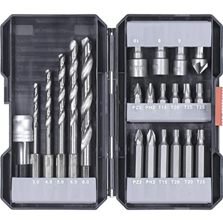 kwb 108805 22-teilige Bit und Bohrer-Box m. Sechkant-Schaft, 5 x HSS Metallbohrer und Bits PH, PZ u. Torx im Set inkl. Senker, Bit-Halter u. Steckschlüssel-Bits – Bild 2