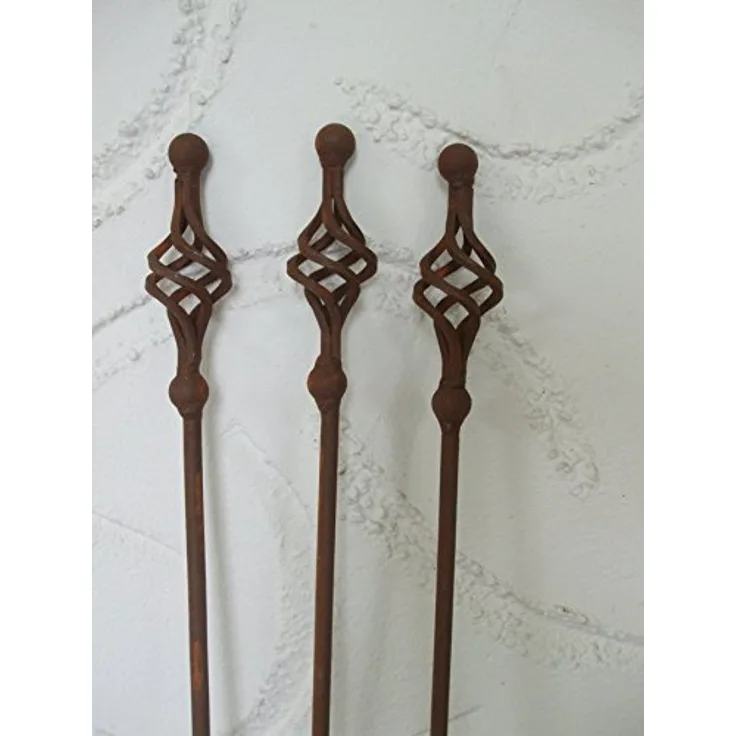 Deko-Impresion Set 3 Gartenstäbe, Rankstab, Rosenstab, gedreht, Eisen, Rost,150 cm, dekorativ, schön, edel, elegant