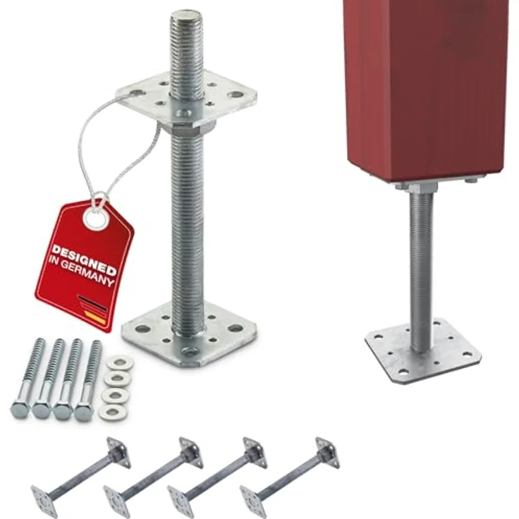 SO-TECH® Pfostenträger Stützträger höhenverstellbar M24, feuerverzinkter Stahl, wetterfest, 4er Set, 80 x 80 x 250 mm – Bild 1