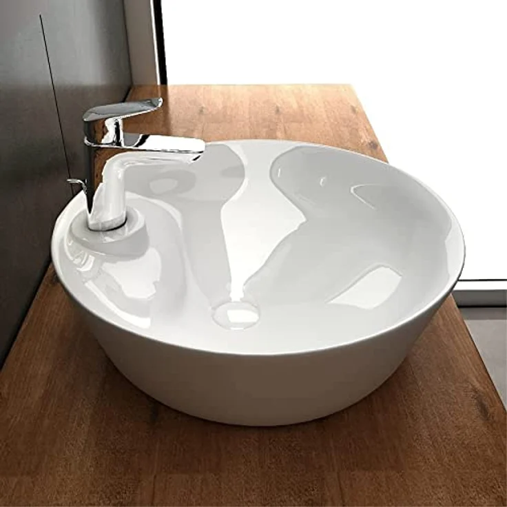Alpenberger Kleines Aufsatzwaschbecken | Waschschale aus Sanitärkeramik | Premium Waschbecken Rund | Handwaschbecken Antibakteriell mit Nano Beschichtung | Leichte Montage | Schüssel Ohne Hahnloch – Bild 5