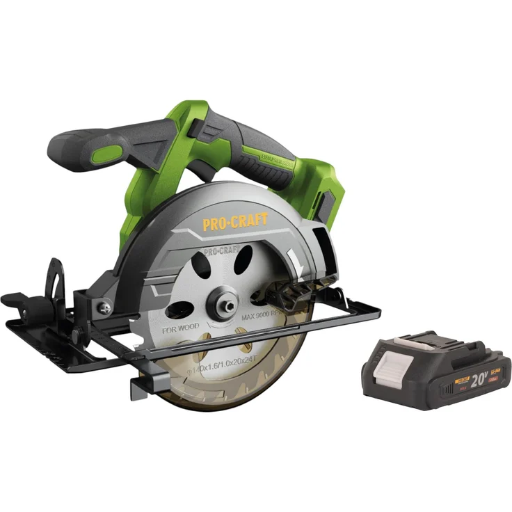 Procraft PCA32-BB Akku Handkreissäge 20 V, 165 mm Brushless, Schnitttiefe 58,5 mm, inklusive 2,0 Ah Akku - ohne Ladegerät