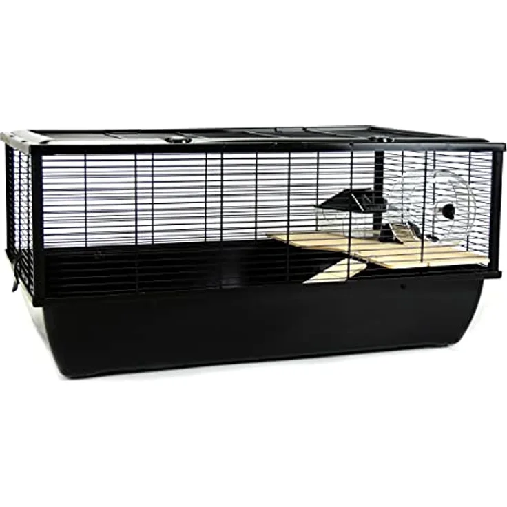 Little Friends Grosvenor Rat and Hamster Cage with Wooden Shelf and Ladder, Large, 78 x 48 x 36 cm, Black