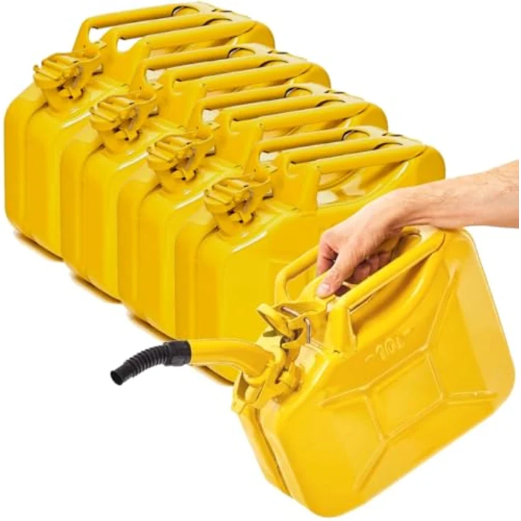 BW® Benzinkanister Metall, 5x 10 Liter, Gelb RAL 1018, TÜV-geprüft, UN-zugelassen, 0,9mm Stahl nach DIN 7274, mit Ausgießer, Made in Europe – Bild 1