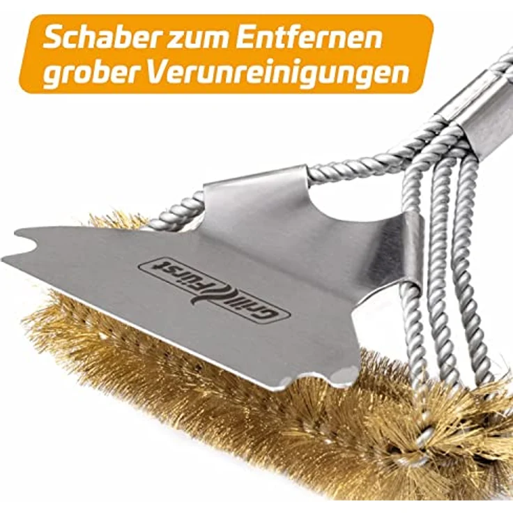 Grillfürst Premium Grillbürste mit Messing Borsten, 45 cm - Grill Reinigungsbürste für Grillrost, Grillrost Bürste mit breitem 3-Fach Bürstenkopf und Schaber – Bild 5