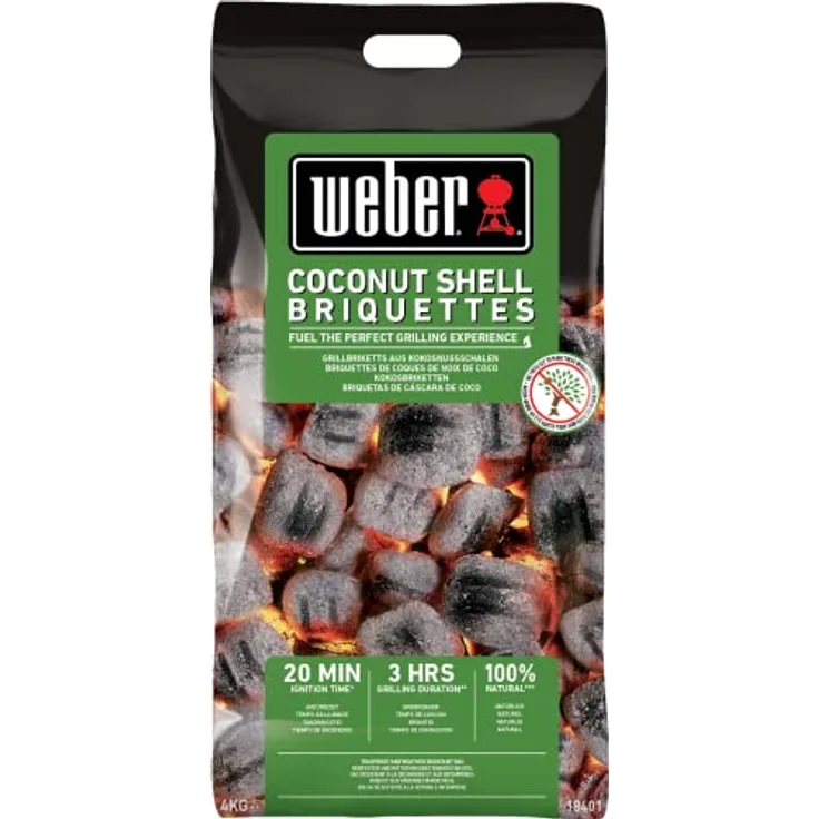 Weber Kokosnussschalenbriketts 4kg, 18401, Schwarz, 4 kg
