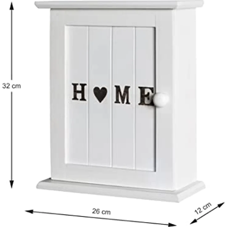 HAKU Schlüsselkasten HAKU Möbel Schlüsselkasten (BHT 26x32x12 cm) weiß, aus MDF lackiert, mit Aufschrift "Home" in schwarz, 6 Haken in schwarz – Bild 2