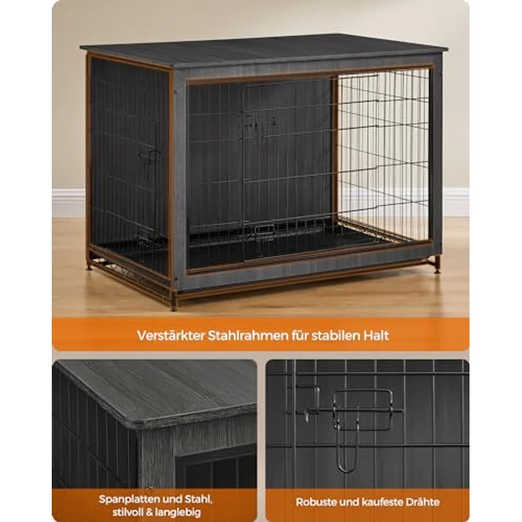 Feandrea Hundekäfig Möbel, Beistelltisch, Hundebox, Moderne Hundehütte Indoor für Hunde bis zu 36 kg, hochbelastbar, tintenschwarz PFC004B01 – Bild 3