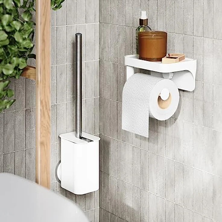 Umbra Flex Toilettenbürste mit Halterung zum Kleben für Wand- und Bodenanbringung, Weiss – Bild 2