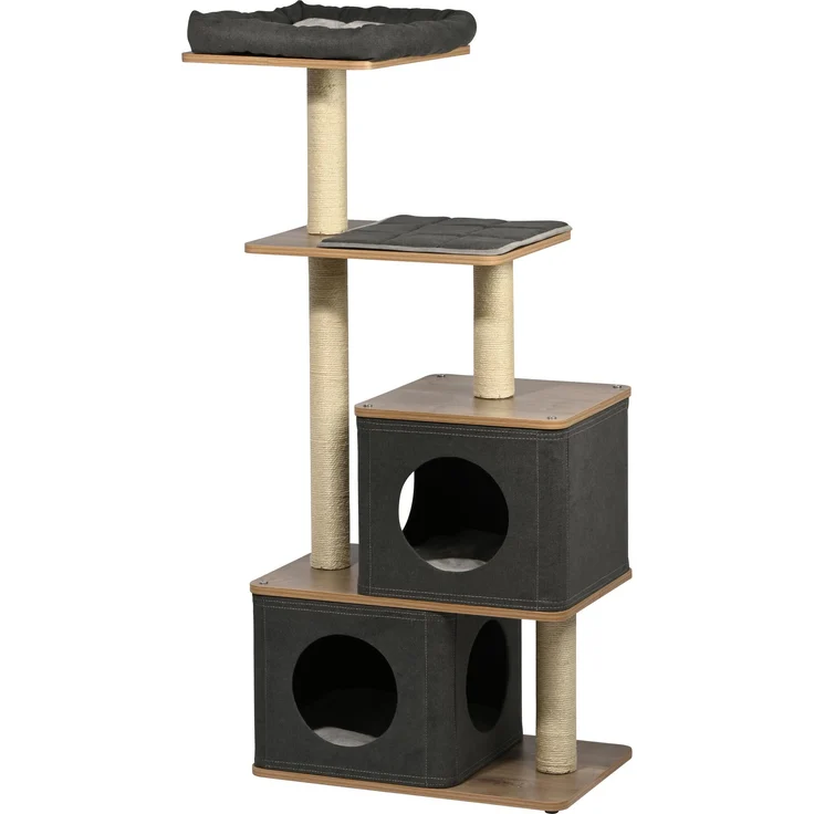 dobar Katzen Kratzbaum "Hannah" mit Katzenhöhle, ca. 58x38x133 cm, in neutralen Farben