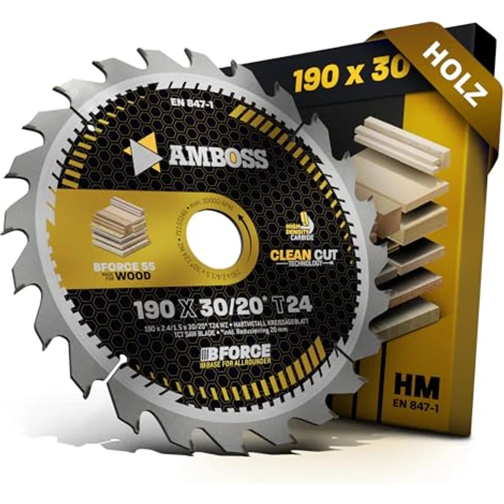 AMBOSS WERKZEUGE® HM Kreissägeblatt 190x30 20 Z24 Wechselzahn für Holz - Clean Cut Technologie, geeignet für Bosch GKS 190, Metabo KS66, DWE576, DWE575 – Bild 1