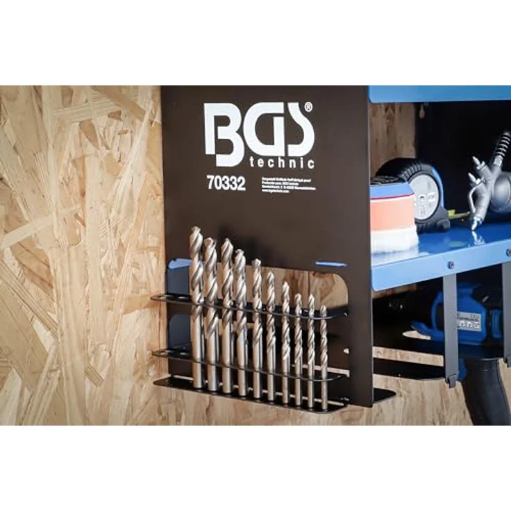 BGS Werkzeug-Wandregal für Akku-Werkzeuge, 2 Ablagen und 4 Werkzeughalter, platzsparende Wandmontage, 430 x 230 x 305 mm – Bild 3