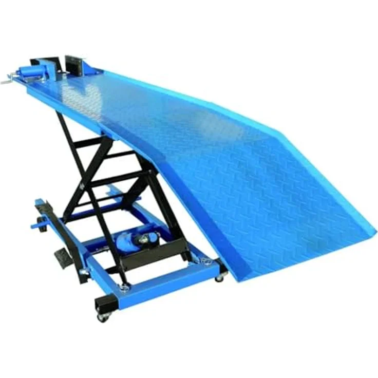 Güde Wagenheber GMR360, max. Hubhöhe 84 cm, Motorrad-Hebebühne blau-schwarz für Vorderräder bis 135 mm – Bild 1