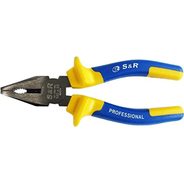 S&R Kombizange 180 mm, Cr-V, induktiv gehärtete Schneidkante, 2-Komponentengriffe, gummiert