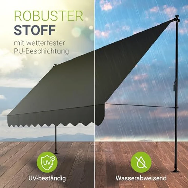 Juskys Klemmmarkise Kapstadt 400x120 cm - Höhenverstellbar & UV-beständig - Wetterfest & Sichtschutz - Terrassenüberdachung Grau – Bild 4