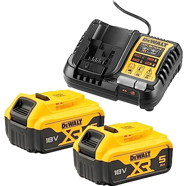 DeWALT Akku-Set DCB1104P2-QW, 18V, 5Ah, 2x XR-Akku DCB184 inkl. Schnellladegerät für XR-Schiebe Akkus und Flexvolt – Bild 2