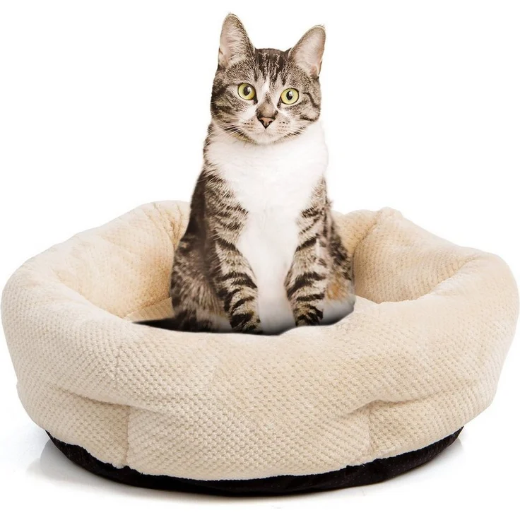 Canadian Cat Company Tierbett Katzenbett Cloey, beige, gemütliches Katzenkörbchen für kleine und große Katzen, samtweicher Waffelpiqué-Stoff, erhöhte Seitenwände, Anti-Rutsch-Unterseite, 50 x 50 x 15 cm – Bild 1