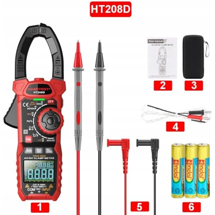 Habotest HT208D, Digital Clamp Meter mit LCD-Display, Multifunktional, 40 mm Klemmbreite, mit Taschenlampe und NCV-Sensor – Bild 9