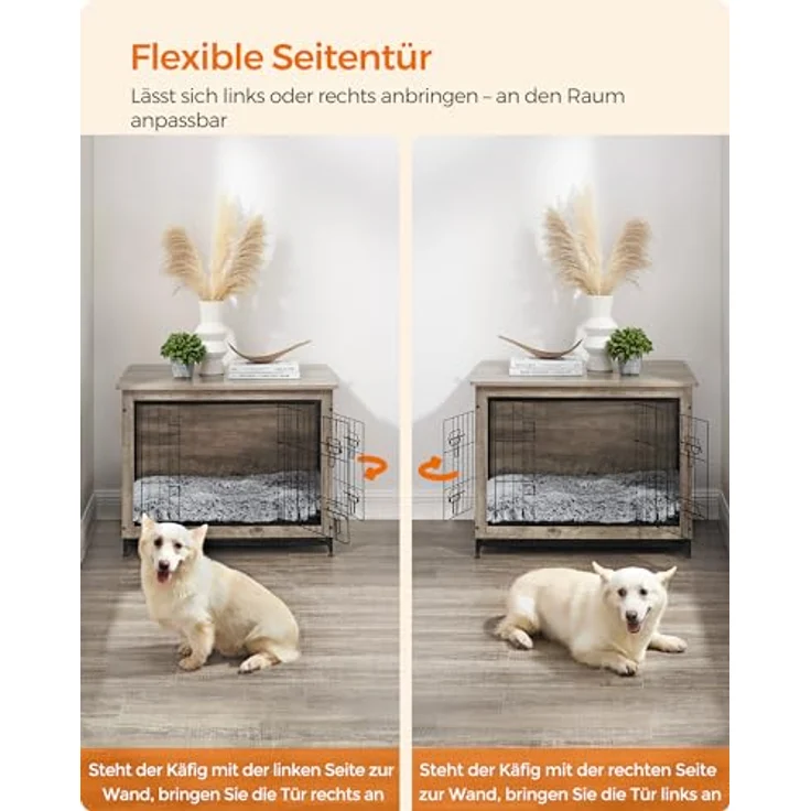 Feandrea Hundekäfig Möbel, Beistelltisch, Hundebox, Moderne Hundehütte Indoor für Hunde bis zu 20 kg, hochbelastbar, Greige PFC002G01 – Bild 4