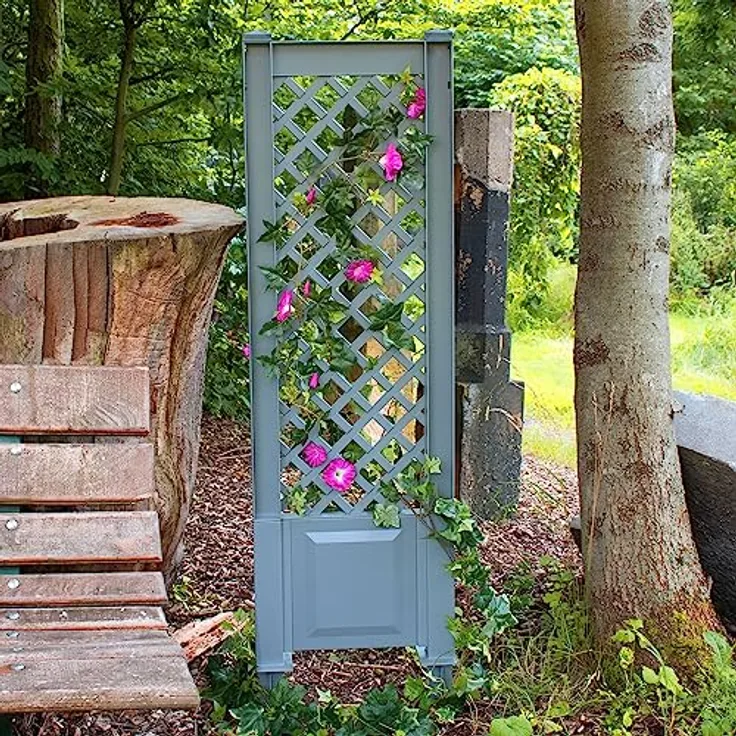 NYVI Spalier mit Erdspießen NYVIGreen 140x43 cm - Rankgitter aus wetterfestem & recyceltem Kunststoff - Rankhilfe - Pflegeleicht, Steckmontage ohne Werkzeug, Farbe:Grau