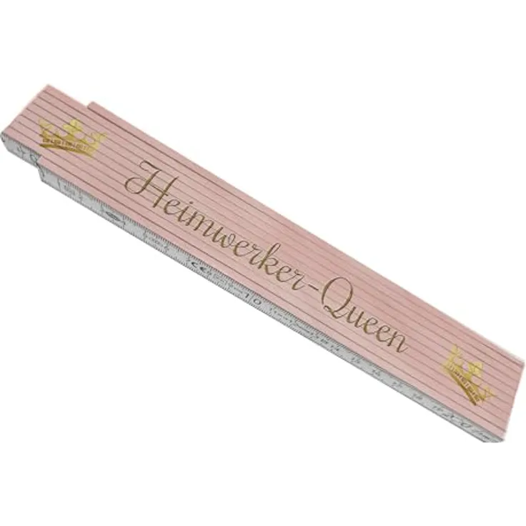 speecheese Bedruckter Meterstab aus Holz, Heimwerker-Queen mit Krone, rosa Hintergrund, 24x3,5 cm