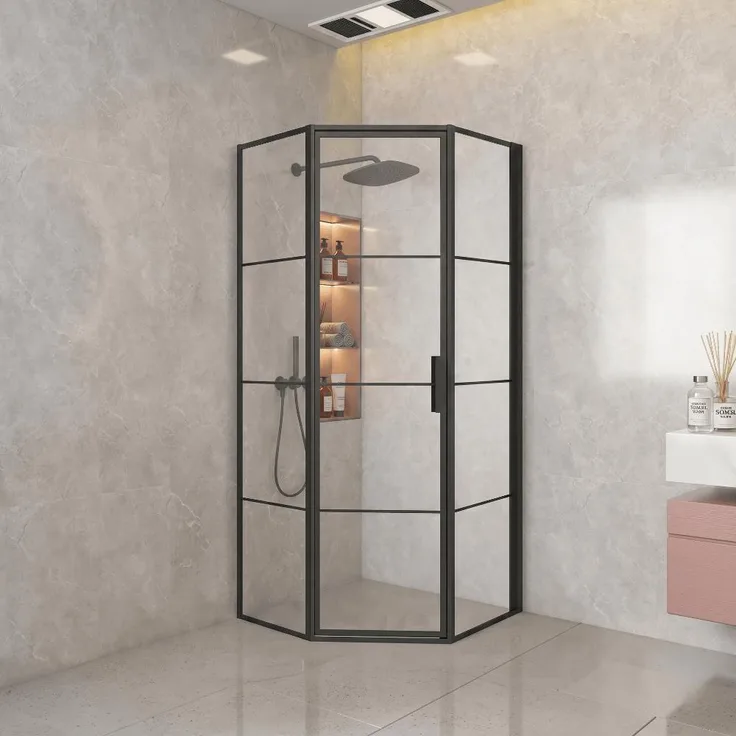 STANO Eckduschwand BREDA PENTA, Falttür Schwarz Matt, 8 mm ESG Glas, variabel 102.5 - 103.5 cm