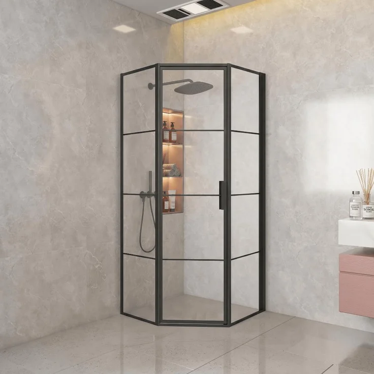 STANO Eckduschwand BREDA PENTA, Falttür Schwarz Matt, 8 mm ESG Glas, variabel 102.5 - 103.5 cm