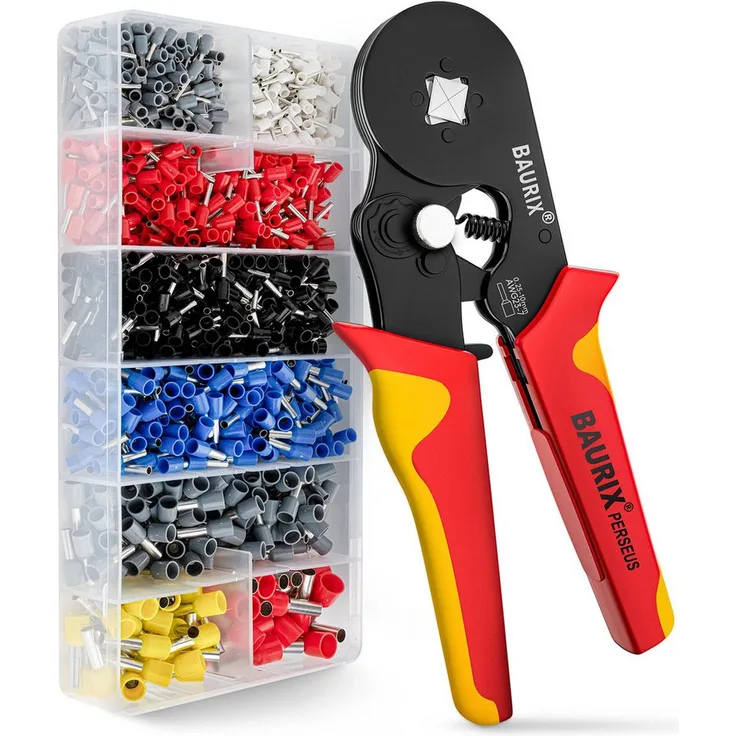 BAURIX Crimpzange BAURIX® Crimpzange mit 1800 Aderendhülsen Set I, verpresst sicher Aderendhülsen von 0,25 - 10 mm²