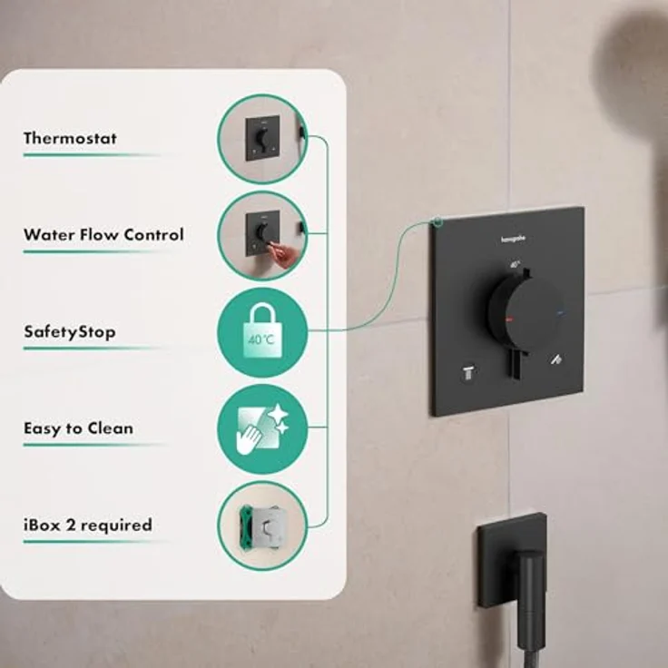 hansgrohe Ecostat Comfort E - Duschthermostat Unterputz, mit Sicherheitssperre (SafetyStop) bei 40° C, für 2 Verbraucher, Brushed Black Chrome, 33711340 – Bild 2