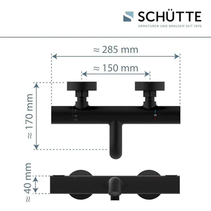 Schütte Thermostat Wannenfüllarmatur Los Angeles, Schwarz Matt, mit Eco-Stopp-Funktion und Sicherheitssperre bei 38°C – Bild 6