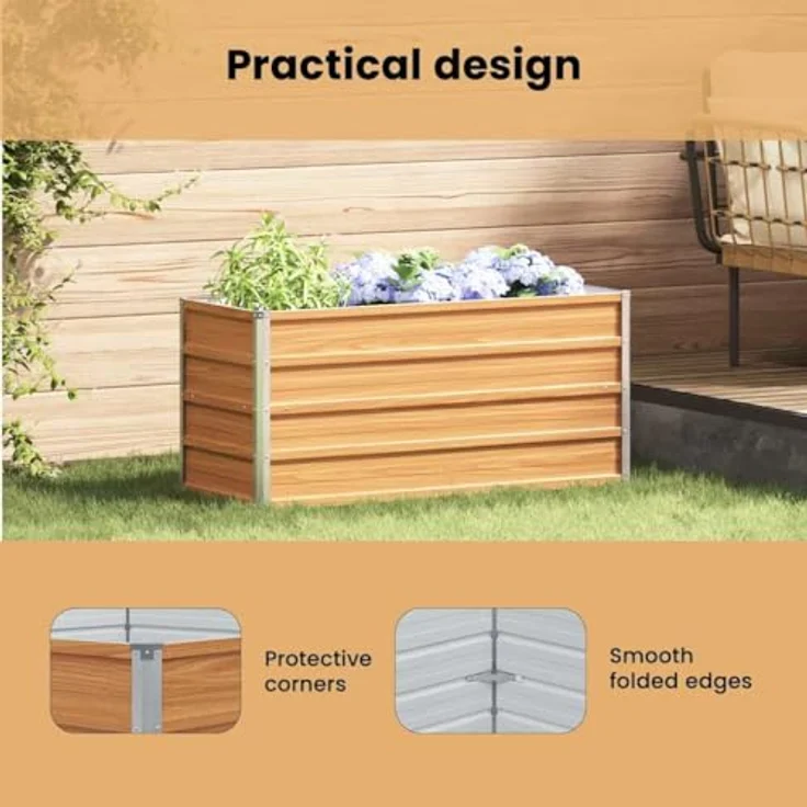 vidaXL Hochbeet aus verzinktem Stahl, hellbraun, 100 x 40 x 45 cm, rost- und korrosionsbeständig, wetterfest, offenes Bodendesign – Bild 5