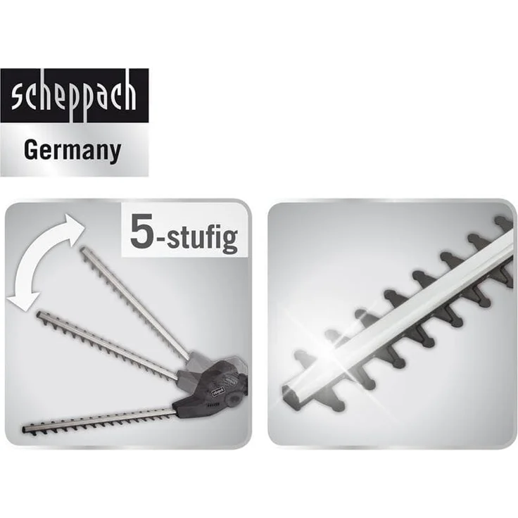 Scheppach Elektro Teleskop Heckenschere TPH500 (500 W, Schnittlänge 410mm, Schnitt- Ø 18mm, teleskopierbar, 5-stufig neigbar, Reichweite 4,5m) inkl. Schnellverschluss/Schultergurt – Bild 4