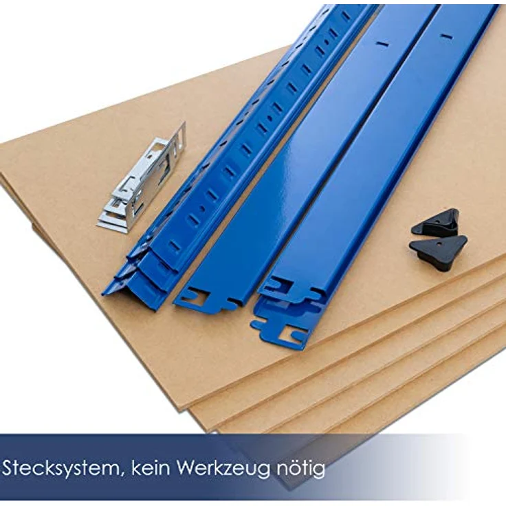 MASKO 2er-Set Lagerregal Schwerlastregal, Kellerregal , bis 875 kg belastbar, 5 verstellbare Ablagen, MDF-Platten Regal aus Metall, Steckregal, Werkstattregal, Keller, Garage 2x 160x80x40cm 4-Böden, 2x Blau 700kg – Bild 5