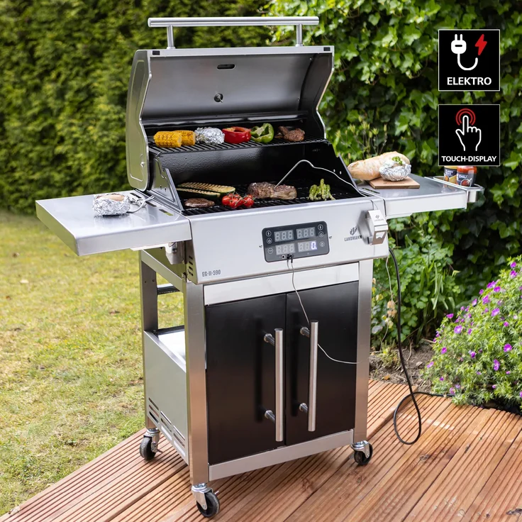 LANDMANN Elektro-Grillwagen EG-II-590 bis zu 300 °C mit 2 Fleisch- und Deckelthermometer, 2 Heizelemente: Tests, Infos & Preisvergleich