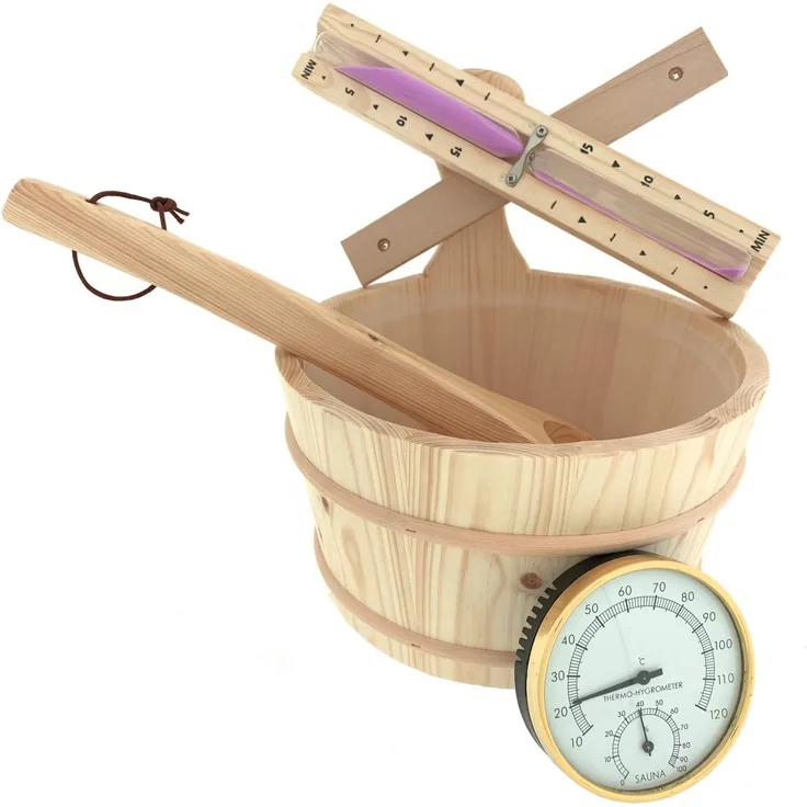 Dewello Saunaeimer Kelle Thermometer Sanduhr 4L Fassungsvermögen Eimer&Kelle&Sanduhr&Thermometer
