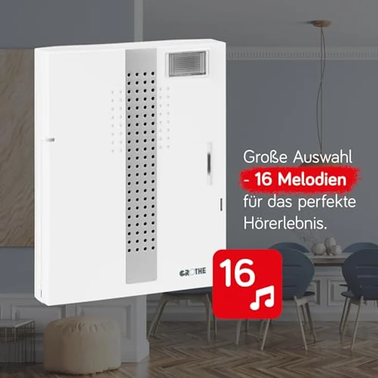 GROTHE Funkgong Empfänger 43301 mit Blitzlicht, für bis zu 20 Sender, polyphone Melodien, stumm schaltbar – Bild 5