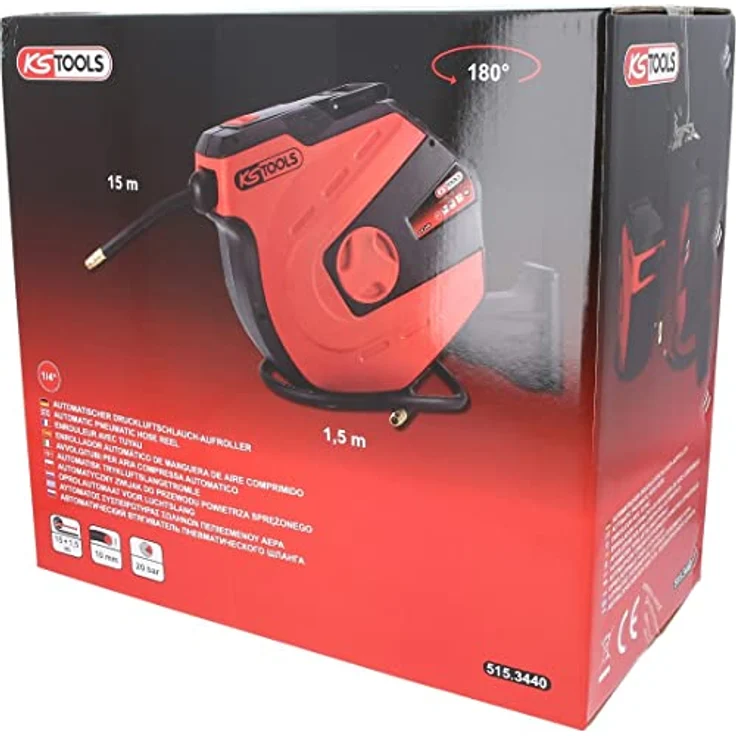 KS Tools Automatischer Druckluftschlauch-Aufroller Ø 10 mm x 15 m, mit Wandhalterung, schwenkbar, knickfester Hybrid-Polymer-Schlauch – Bild 5