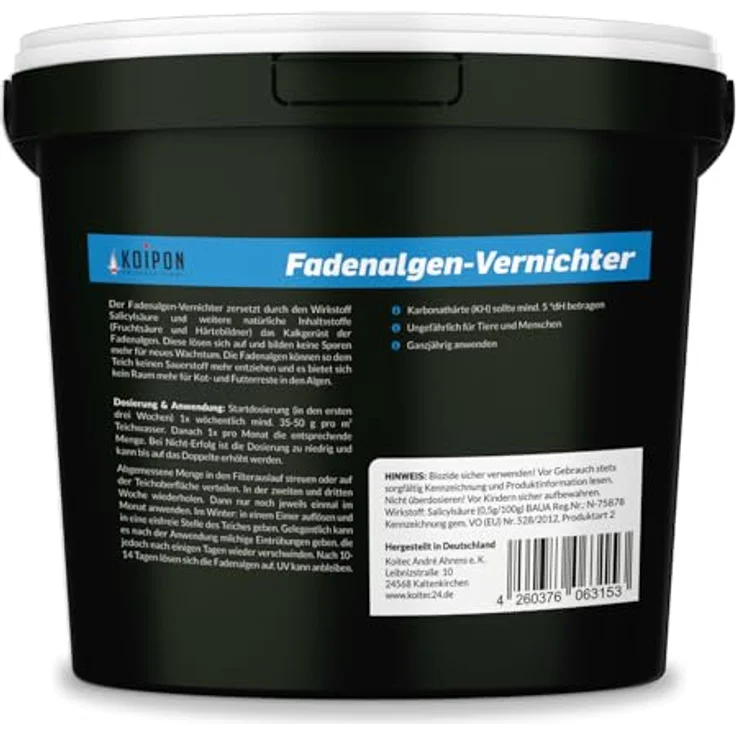 KOIPON Fadenalgen-Vernichter 2,5 kg, phosphatfreier Teich Algenvernichter mit natürlichen Inhaltsstoffen gegen hartnäckige Fadenalgen – Bild 2