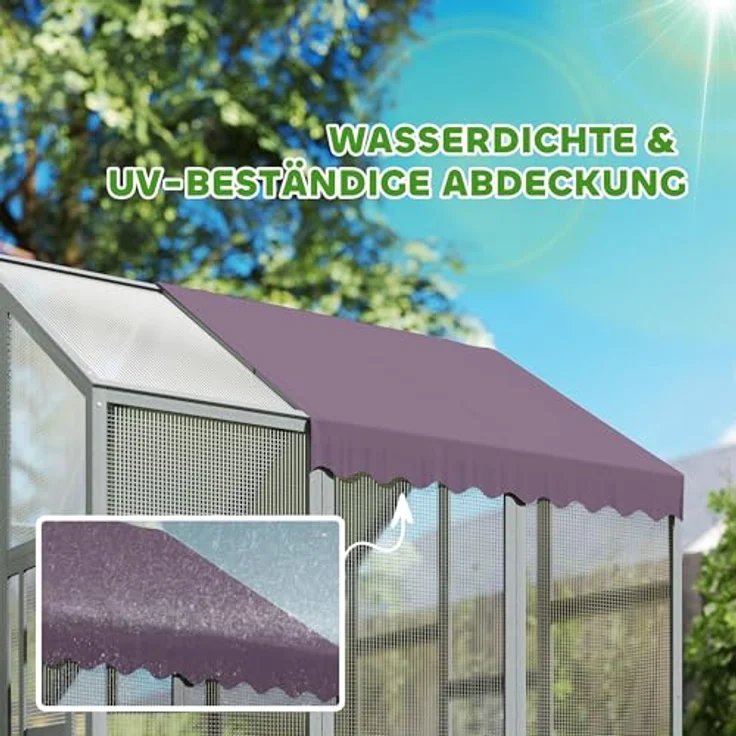 PawHut Hühnerstall 1,68x1,83x1,82 m, Tannenholz, wasserdichtes und UV-beständiges Dach, mit Schloss, für 6-8 Hühner, grau – Bild 5